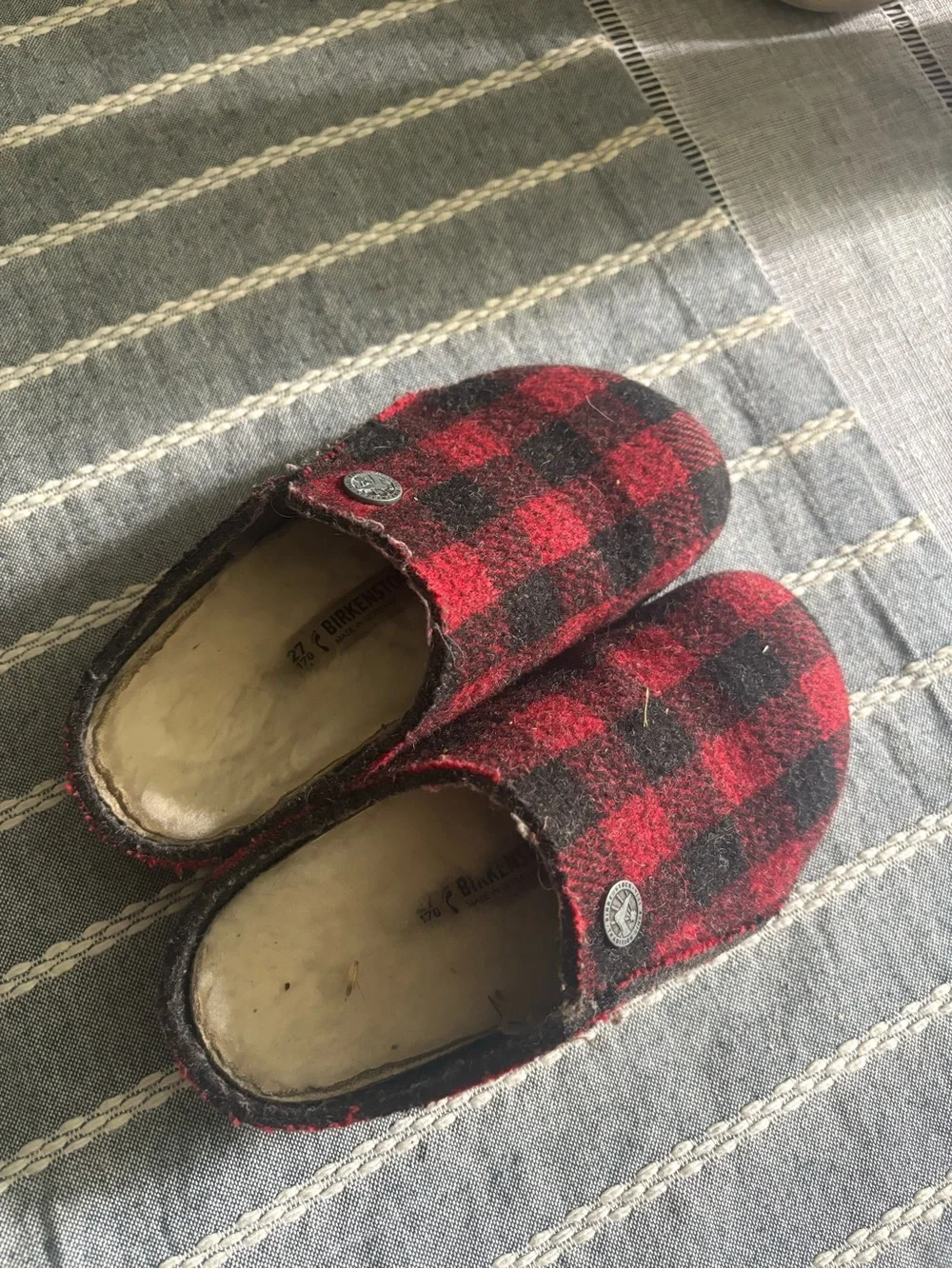 Birkenstock Kids Red & Black Plaid Slip-On Clogs with Shearling Lining
